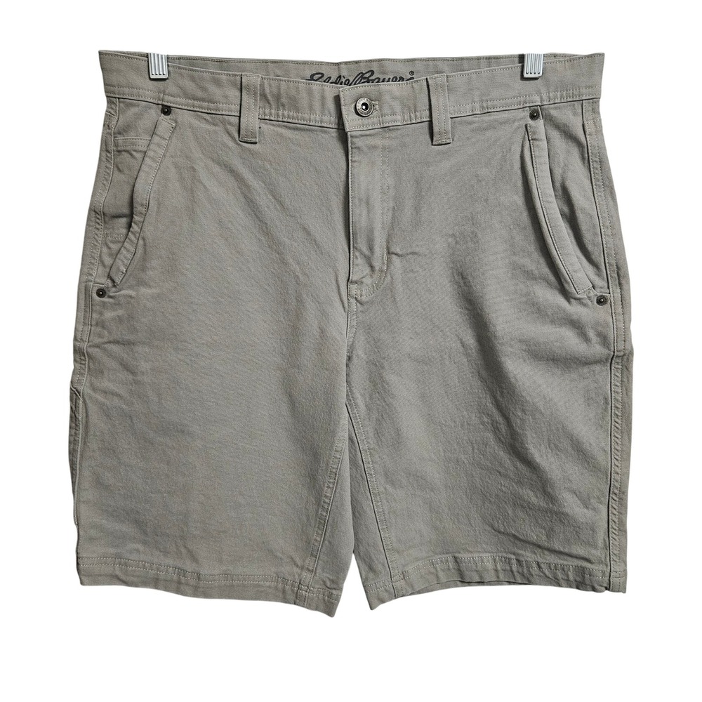 Eddie Bauer Shorts Mens 34 Khaki Canvas Utility Carpenter Stretch 10 Inch Inseam